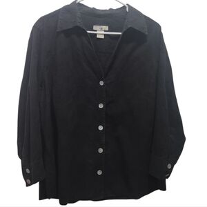 Caribbean Joe Charcoal Allover Floral Embroidered Women's XL Cotton Blouse